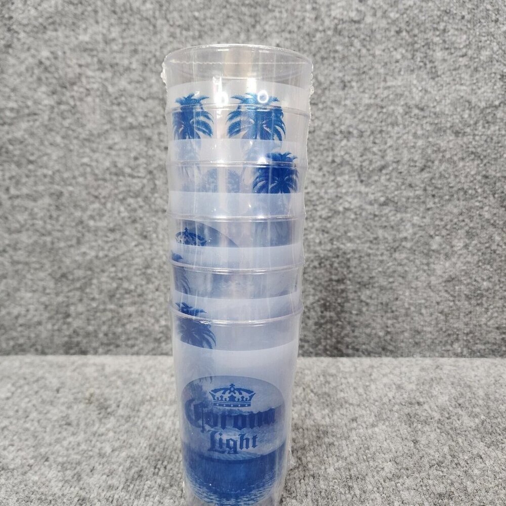 NEW Set of 6 Corona Light 16 FL OZ? Plastic Cups Clear Blue Bar‎ Mancave Beer